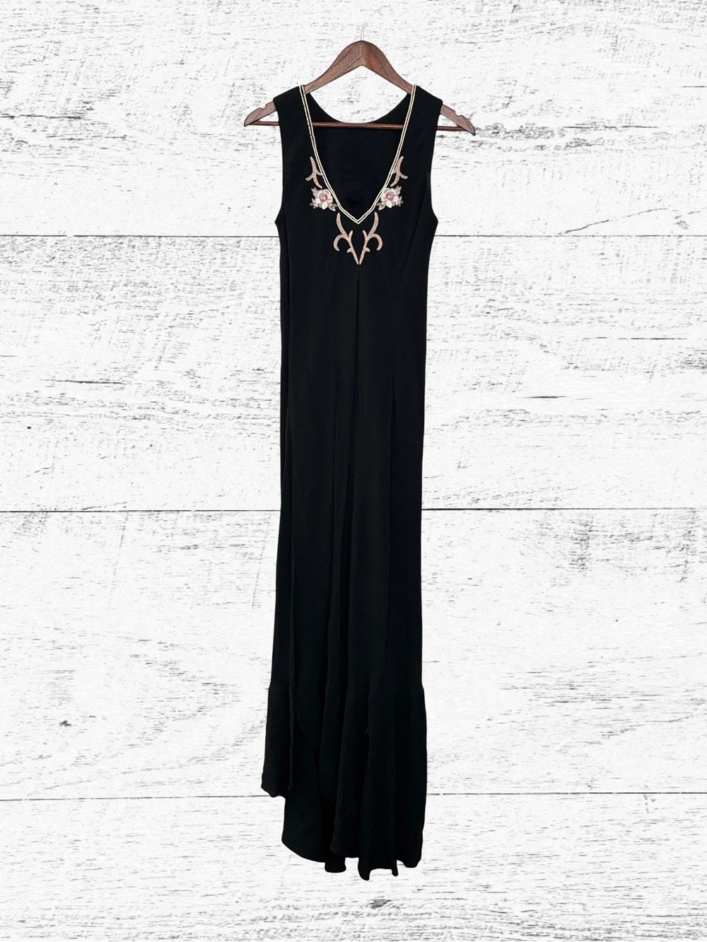 Carol Anderson Elegant Black Ruched Scoop Neck Maxi Dress